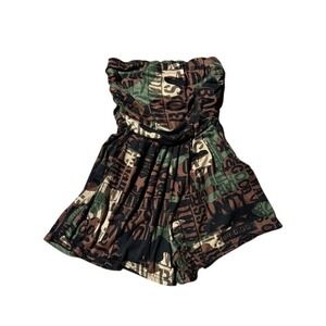Love Strapless Romper‎ Women's S Brown Green Camo Print Casual Jumpsuit